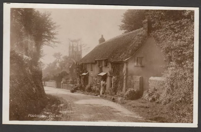 Postcard Poughill Village nr Bude Cornwall thatched cottage near Church early RP