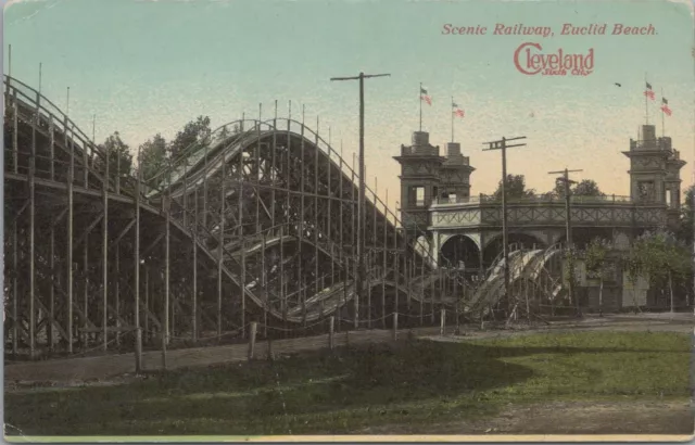 POSTCARD AMUSEMENT PARK Railroad Euclid Beach Roller Coaster Cleveland ...