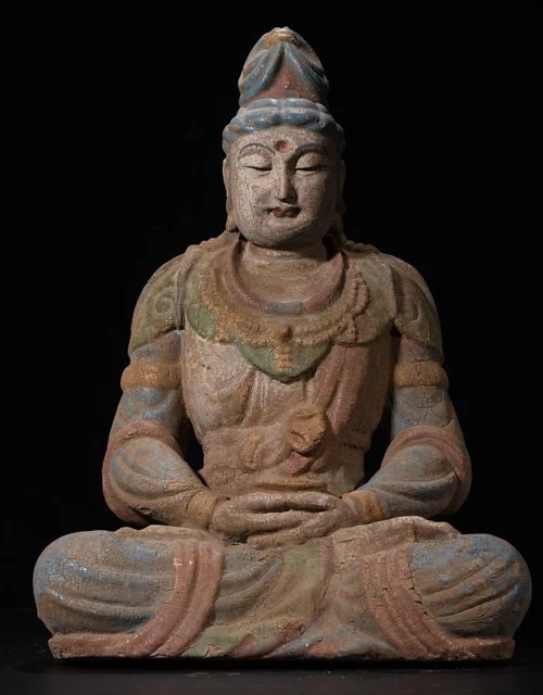 chinese carved wood buddha statue thai antique wooden quan yin painted vintage
