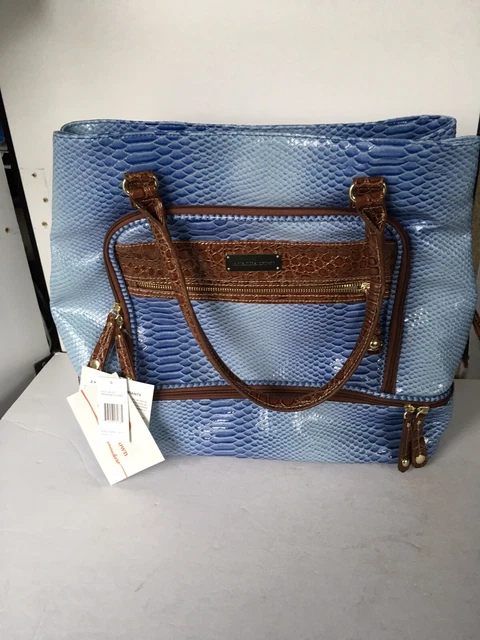 NWT Samantha Brown Croc Embossed Cooler, Picnic Travel Bag Periwinkle Carmel
