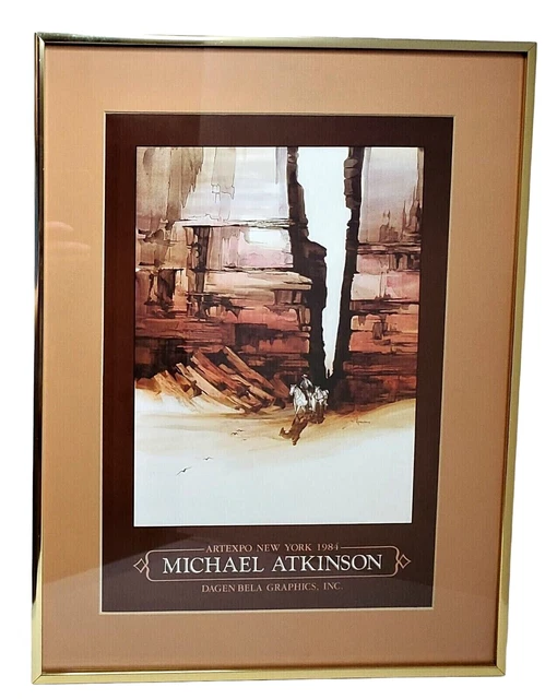1984 Michael Atkinson ArtExpo New York Framed Matted Print Canyon Cowboys Horses