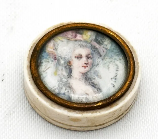 Antique Hand Painted Portrait Miniature Lady Dower Patch Box c 1800