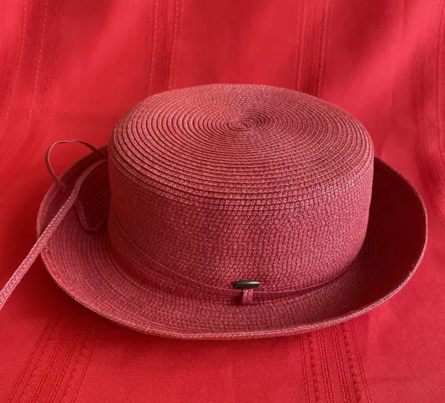 Red Hat Society Scala Paper Straw Hat with Tie Bow OS One Size EUC 3