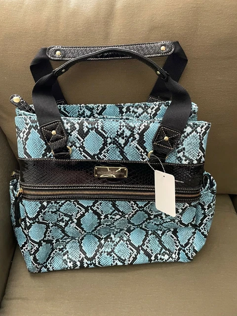 Samantha Brown Python Embossed METRO TOTE in TURQUOISE/ BLACK nwt 3
