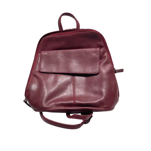 Red Faux Leather Small Backpack CONVERTIBLE Bag Purse Zipper Strap Modern TOTES