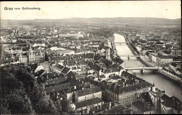 Ak Graz Steiermark, Totale vom Schlossberg aus - 3811233