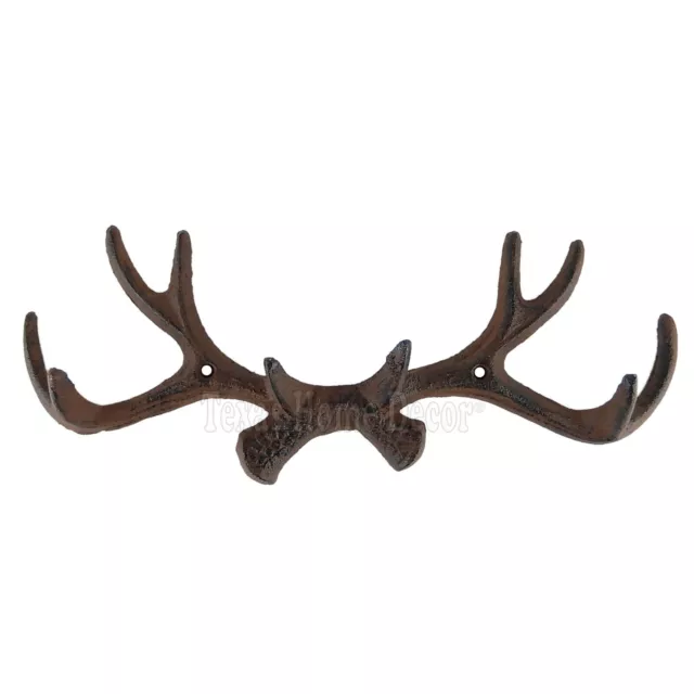 Deer Antler Coat Rack Wall Key Hook Towel Hat Hanger Cast Iron Rustic Brown