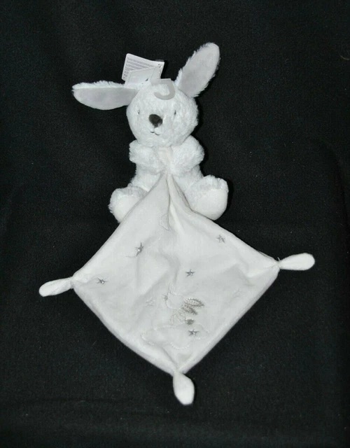 Doudou lapin blanc gris SIMBA TOYS mouchoir blanc lune étoiles argent 100% NEUF
