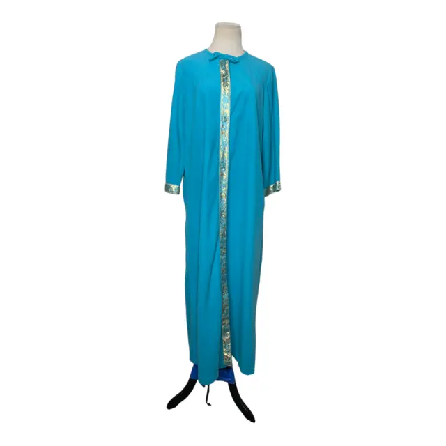 Moroccan style blue with gold embroidery 3/4 sleeves maxi button robe size XL