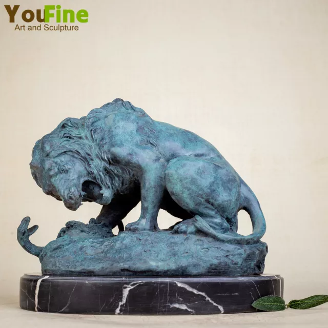 Bronze Sculpture Of Lion Crushing A Serpent Bronze Lion With Snake Statue Decor