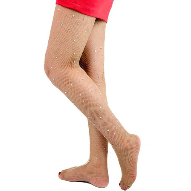 Calze a rete sexy vita alta maglia aderente sparkle strass calze a rete collant da donna