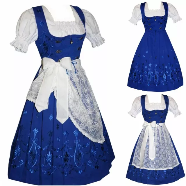 German Dirndl Dress Long Blue Oktoberfest XS S M L XL 2XL Waitress Party ELEGANT