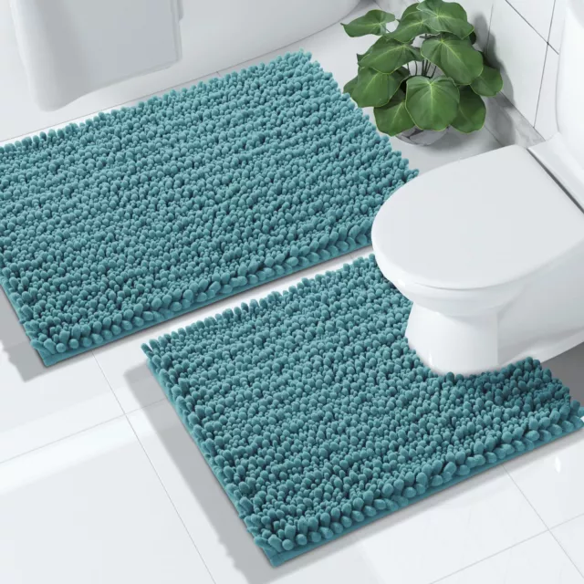 Yimobra Chenille Bathroom Rugs Sets 2 Piece, Soft Toilet Rug U-Shaped Contour An
