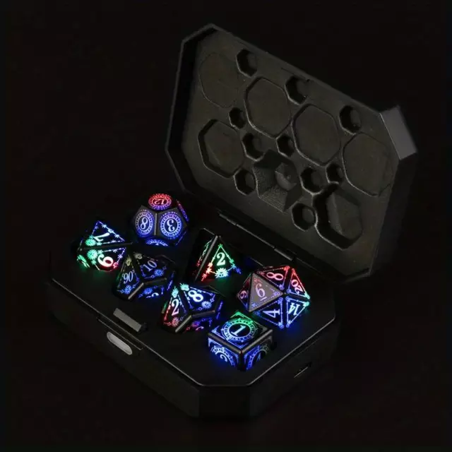 Light Up Rechargeable Dice Set For Dungeons and Dragons with USB Charging box (R