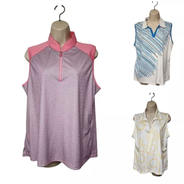 GREG NORMAN/IZOD WOMEN Golf Polo Shirt Multicolor Pink/White & Yellow ...