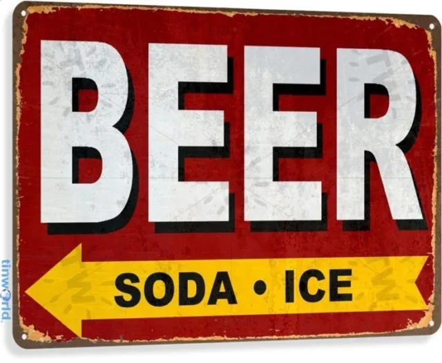 Beer Soda Ice Arrow Store Marina Retro Bar Man Cave Wall Decor Large Metal Sign