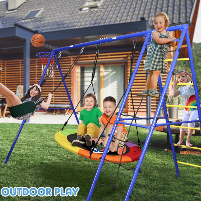 METAL SWING SETS for Backyard Heavy Duty A-Frame Swing Stand Kids Play ...