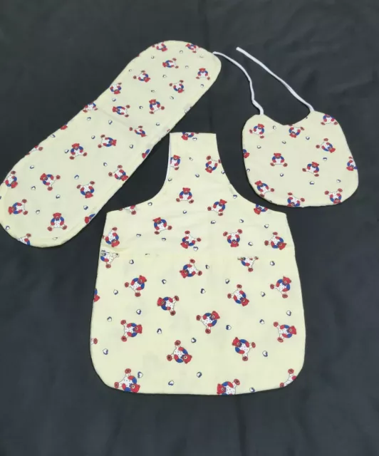 Handmade 3 Pc Diaper Bag Bib Burp Cloth Yellow Bears Hearts Baby Or Doll Access