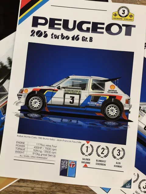 Affiche A2 Poster Spec Peugeot 205 Turbo 16 T16 1000 Lakes 1985 Timo Salonen