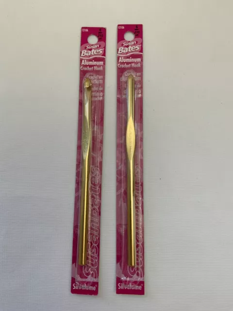 Susan Bates Aluminum Crochet Hook lot of 2 #6mm, J10, 12106 NIP