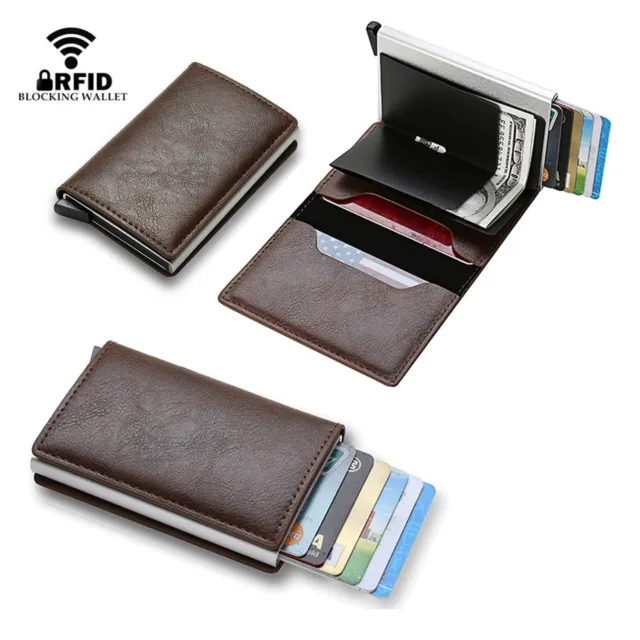 Mens Carbon Fiber RFID Blocking Leather Wallet Purse Slim Credit Card ID Holder