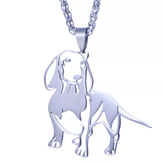 BIG SIZE Stainless Steel Dachshund Doxie Wiener Dog Outline Pendant Necklace