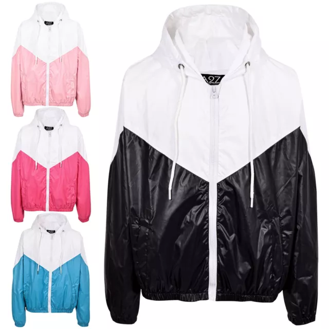 Kids Boys Girls Windbreaker Shower Proof Contrast Panelled Lightweight Jacket