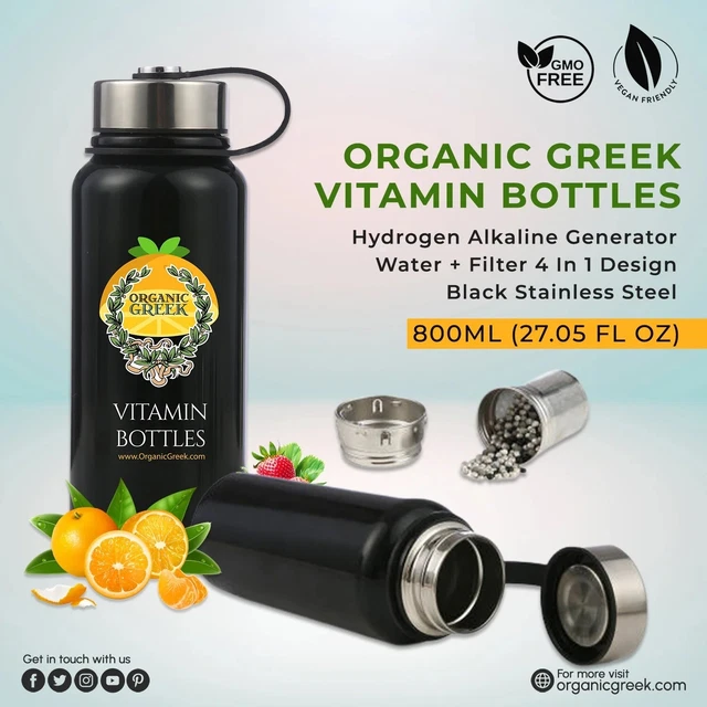 ORGANIC GREEK VITAMIN Bottles. Hydrogen Alkaline Generator Water