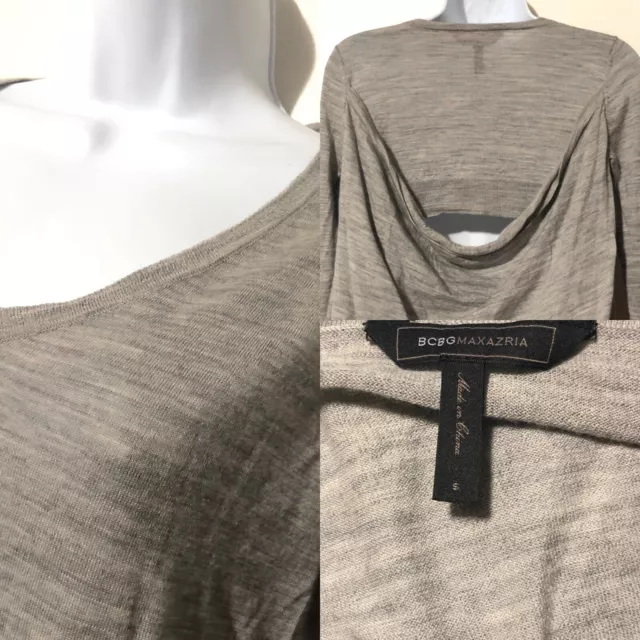 BCBG MaxAzria Womens Small Hadley Top Stretch Long Sleeve Open Back V Neck Gray