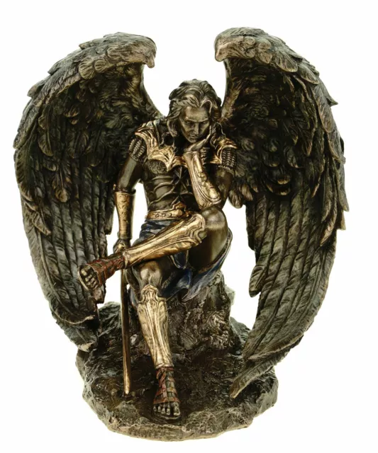 Gefallener Engel Luzifer mit Schwert Figur bronz. Skulptur Satan Teufel Erzengel