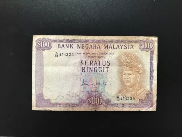 Malaysia 100 Ringgit Banknote 1967 Old Extremely Rare First Issued Bank Bill P-5