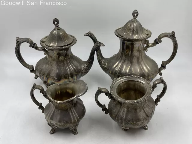 Set Of 4 Vintage Towle Silverplate Tea & Coffee Pots W/ Creamer + Sugar Bowl