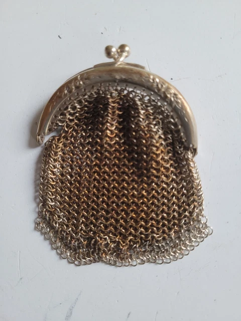 Petite Bourse / Porte-monnaie Années 1930 - Maille Argent Et Perles - Vintage