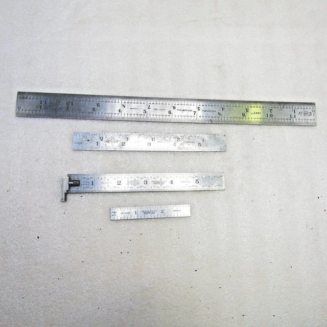 Steel rules, 4 pieces inc Lufkin & Starrett