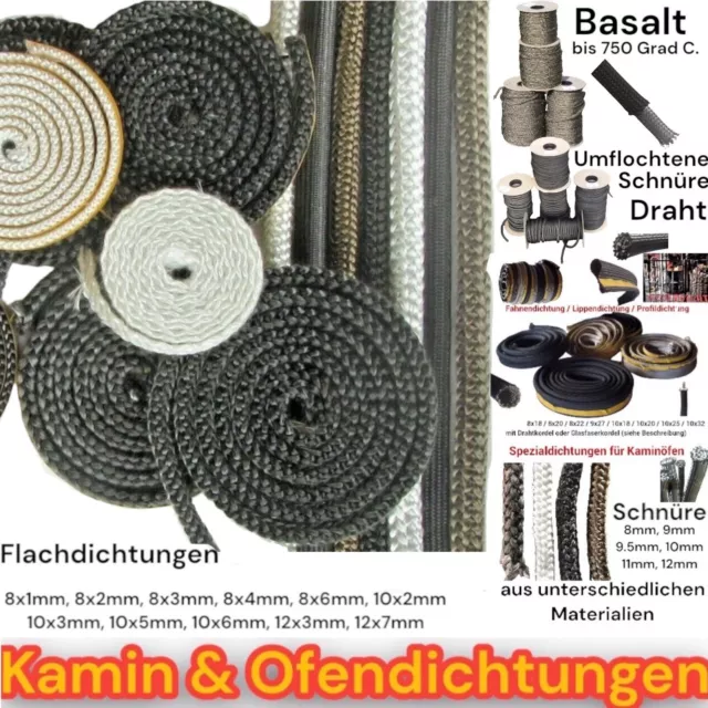 Kamindichtung Ofenschnur Dichtschnur Band Kamin Ofen Dichtung  8 10x2,3,4,5,6mm