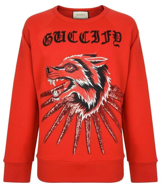 GUCCI COTTON SWEATSHIRT with wolf head applique L Green Jumper