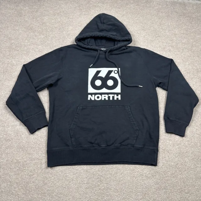 66 Degrees North Iceland Hoodie Men's Size M Black Pullover Hooded Sweater Adult