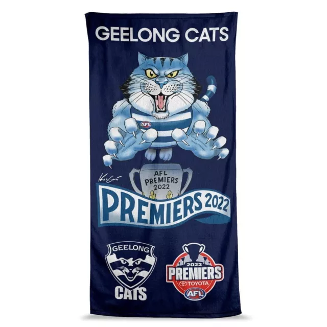 Geelong Cats 2022 Premiers Premiership AFL Caricature Beach Towel Man Cave Gift