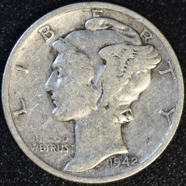 1942-S 10C Mercury Dime Inverted Mintmark FS-501 VF 90% Silver (#3)