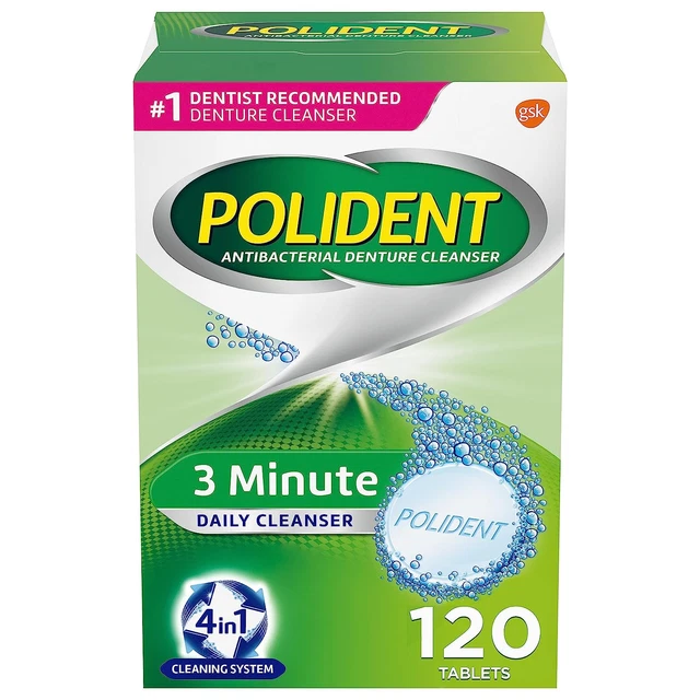 Polident 3-Minute Antibacterial Denture Cleanser - Mint, 3 Minute Whitening, 120