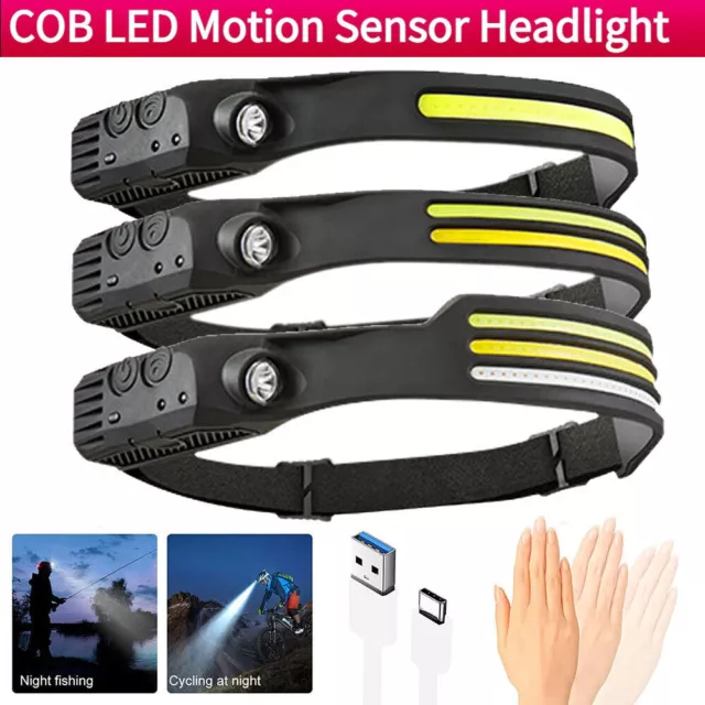 COB LED Headlamp USB Rechargeable Headlight Torch Work Light Bar Head Band Lamps