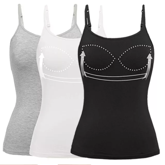 WOMENS TANK TOPS Adjustable Strap Camisole with Built in Padded Bra Vest  Cami UK £14.79 - PicClick UK