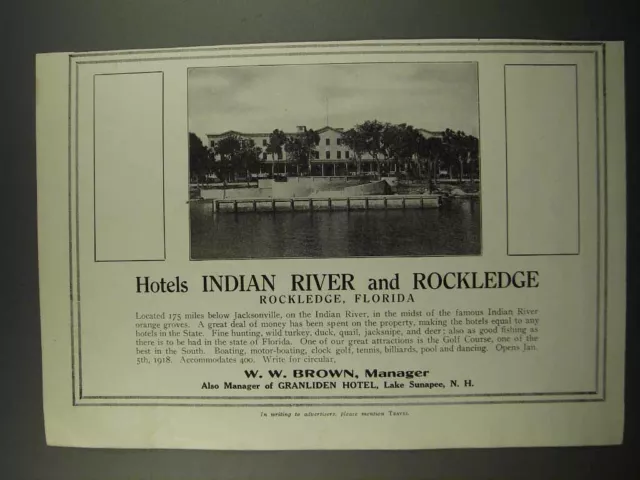 1918 Hotels Indian River and Rockledge Ad