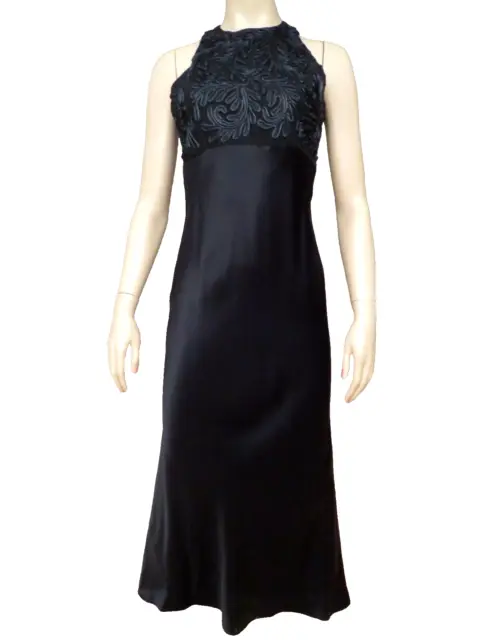 Carmen Marc Valvo Size 6 S Black Satin Embroidered Maxi Long Gown Dress Party