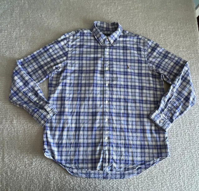 Ralph Lauren Button Down Shirt Men’s XL Blue Plaid Colored Pony Logo