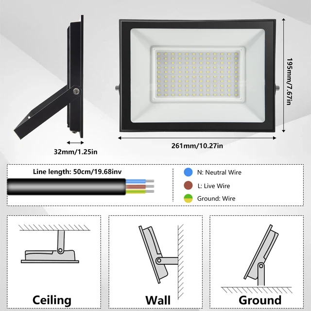 2x LED Fluter 100W Flutlicht Strahler Scheinwerfer Außen Baustrahler Kaltweiß DE 3