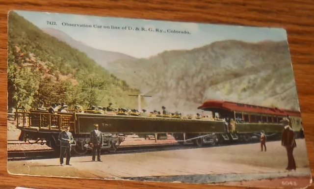 Denver & Rio Grande Railway Colorado C1910 Postcard Observation Train Car B3