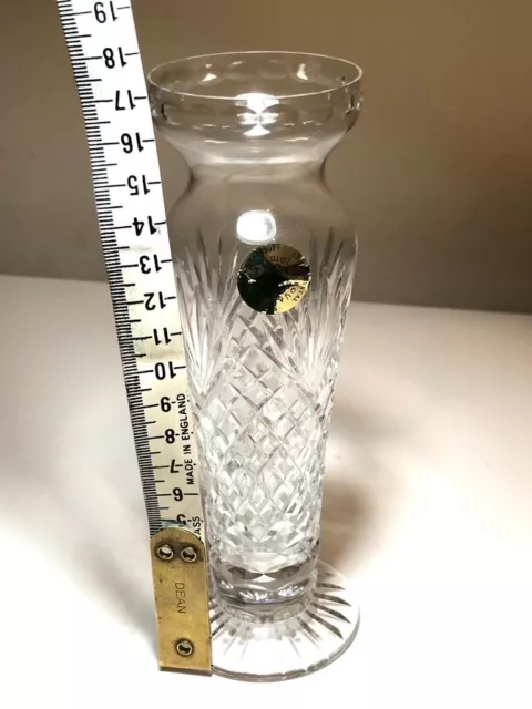 Royal Welsh Crystal Cut Glass Flower Vase. Height 17 Cm 6.75” Original Label 3