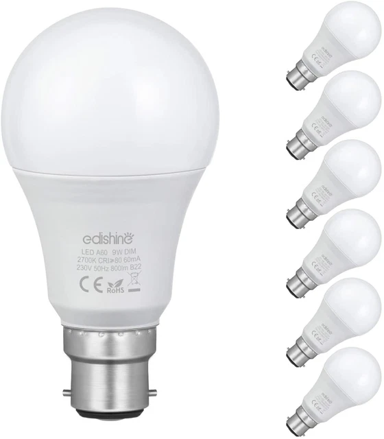 EDISHINE B22 LED Bulb, Dimmable A60 Bayonet Cap Light Bulbs,#s106