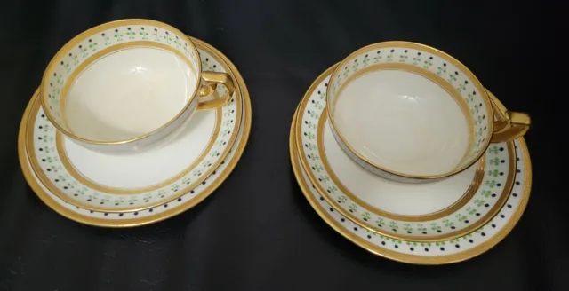 Antique Minton 19th C Gold Encrusted Jeweled 2 Trio Cup And Saucer Set Hairlines 2